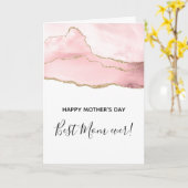 ピンク赤面アゲートと金ゴールドリボン母の日 カード (黄色い花)