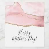 ピンク赤面アゲートと金ゴールドリボン母の日 ワインラベル (シングルラベル)