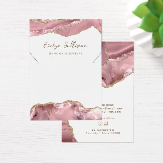 ピンク赤面アゲートネックレス表示カード (デスク)