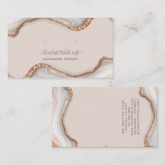 ピンク赤面アゲートマーブルジェードスタッドイヤリングディスプレイ 名刺 (正面/裏面)