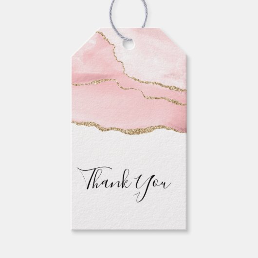 ピンク赤面アゲート付き金ゴールドエレガントリ感謝していボ ギフトタグ (正面)