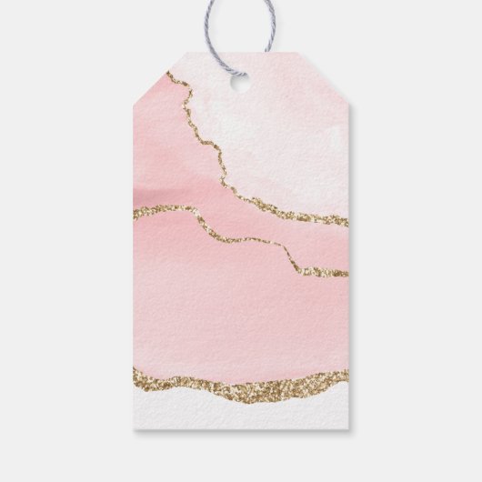 ピンク赤面アゲート付き金ゴールドエレガントリ感謝していボ ギフトタグ (裏面)