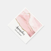 ピンク赤面アゲート付き金ゴールドリボンエレガント誕生日 スタンダードカクテルナプキン (角)