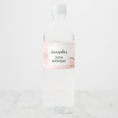 ピンク赤面アゲート付き金ゴールドリボンエレガント誕生日 ペットボトルラベル (正面)