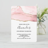 ピンク赤面アゲート付き金ゴールドリボンエレガント誕生日 招待状 (スタンド正面)