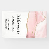 ピンク赤面アゲート付き金ゴールドリボンエレガント誕生日 横断幕 (横)