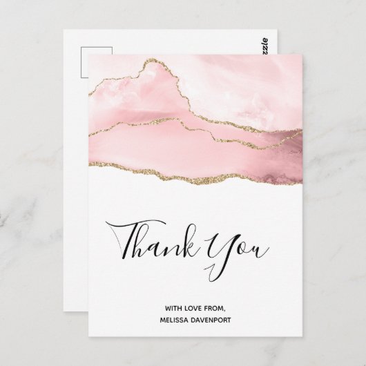 ピンク赤面アゲート付き金ゴールド誕生日感謝してい ポストカード (正面/裏面)