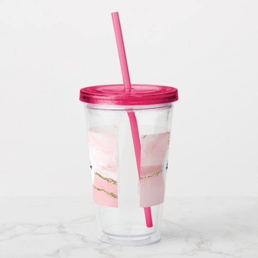 ピンク赤面アゲート金ゴールド付きエレガント アクリルタンブラー (左)