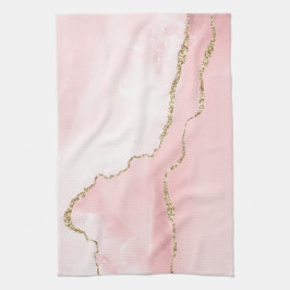 ピンク赤面アゲート金ゴールド付きエレガント キッチンタオル