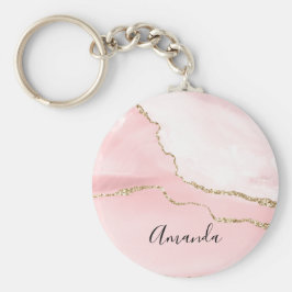 ピンク赤面アゲート金ゴールド付きエレガント キーホルダー