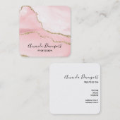 ピンク赤面アゲート金ゴールド付きエレガント スクエア名刺 (正面/裏面)