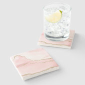 ピンク赤面アゲート金ゴールド付きエレガント ストーンコースター (横)