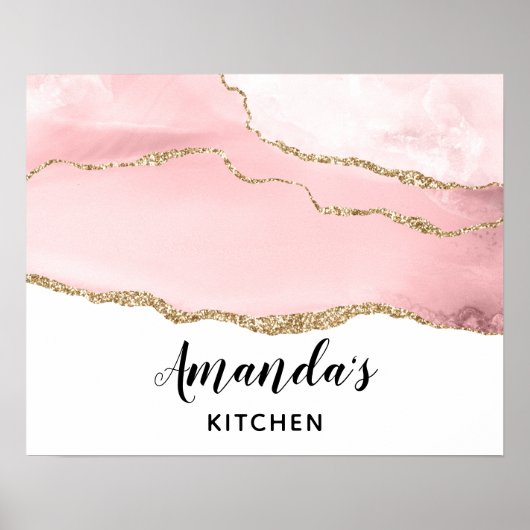 ピンク赤面アゲート金ゴールド付きエレガント ポスター (正面)