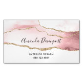 ピンク赤面アゲート金ゴールド付きエレガント マグネット名刺 (正面)