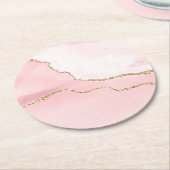 ピンク赤面アゲート金ゴールド付きエレガント ラウンドペーパーコースター (アングル)