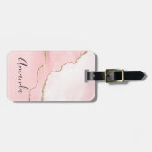 ピンク赤面アゲート金ゴールド付きエレガント ラゲッジタグ (正面横)