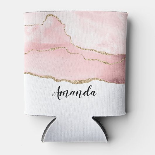 ピンク赤面アゲート金ゴールド付きエレガント 缶クーラー (正面)