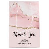 ピンク赤面アゲート&金ゴールドリボンありがとうパーティー ミディアムペーパーバッグ (正面)