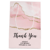 ピンク赤面アゲート&金ゴールドリボンありがとうパーティー ミディアムペーパーバッグ (裏面)