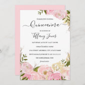 ピンク赤面ウォーターカラーフローラキンセアニェラ招待状 招待状 (正面/裏面)