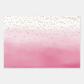 ピンク赤面ウオーターカラー金ゴールドグリッツスパークル ラッピングペーパーシート (正面2)