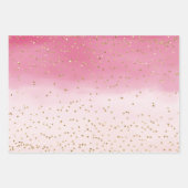 ピンク赤面ウオーターカラー金ゴールドグリッツスパークル ラッピングペーパーシート (正面)