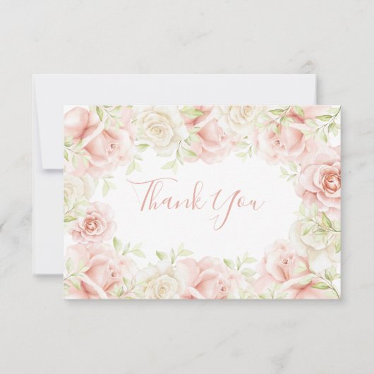 ピンク赤面エレガントフローラロ結婚マン サンキューカード (正面)
