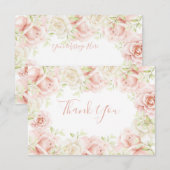 ピンク赤面エレガントフローラロ結婚マン サンキューカード (正面/裏面)