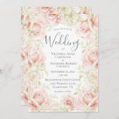ピンク赤面エレガントフローラロ結婚マン 招待状 (正面/裏面)
