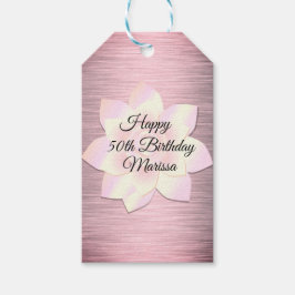 ピンク赤面エレガントロータスフラワー誕生日 ギフトタグ