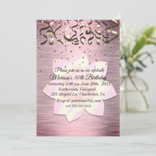 ピンク赤面エレガントロータスフラワー誕生日 招待状 (スタンド正面)