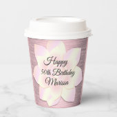 ピンク赤面エレガントロータスフラワー誕生日 紙コップ (正面)