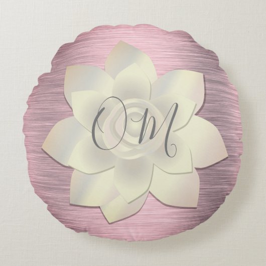 ピンク赤面エレガントロータスOM  ラウンドクッション (正面)