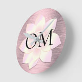 ピンク赤面エレガントロータスOM  ラウンド壁時計 (傾斜)