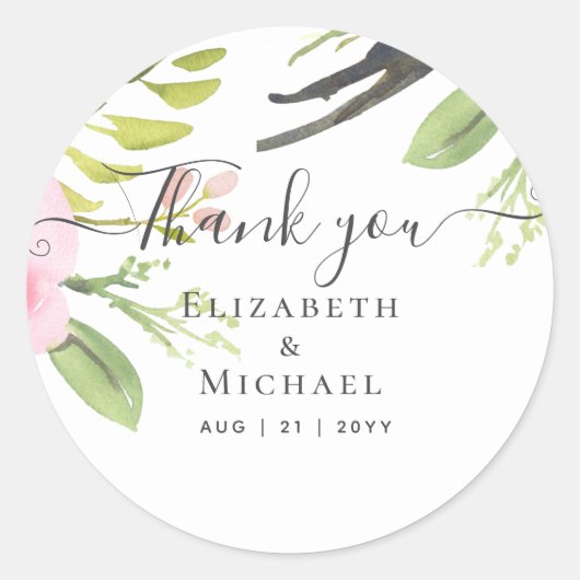 ピンク赤面オリーブ結婚の感謝のお願い ラウンドシール (正面)