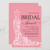 ピンク赤面ガウンブライダルシャワー 招待状 (正面/裏面)
