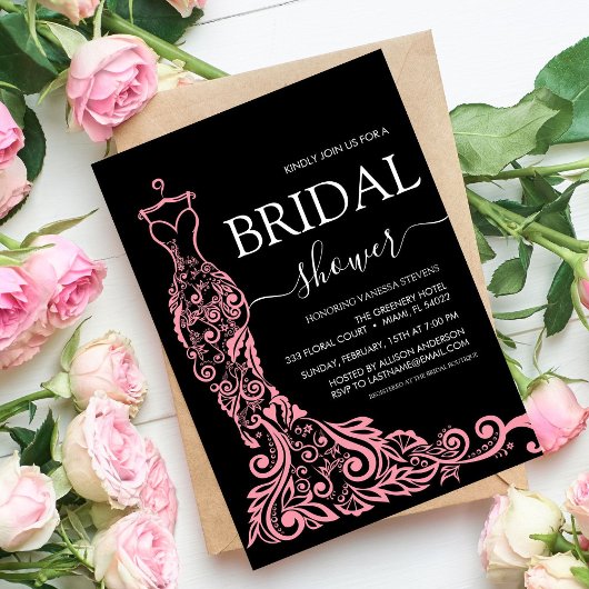 ピンク赤面ガウンブライダルシャワー 招待状