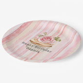 ピンク赤面クリームストライプバラカップケーキ誕生日 ペーパープレート (アングル)