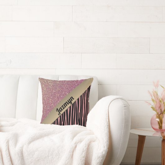 ピンク赤面グラムゼブラプリントパーソナライズされた クッション (ソファ)