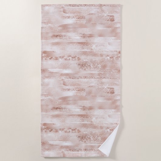 ピンク赤面グリジーグリッター ビーチタオル (正面)