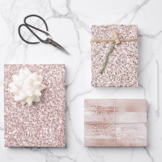 ピンク赤面グリジーグリッター ラッピングペーパーシート (正面)