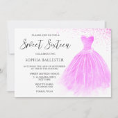 ピンク赤面グリッターガウンスウィート16パーティの招待状 招待状 (正面)