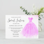 ピンク赤面グリッターガウンスウィート16パーティの招待状 招待状 (スタンド正面)