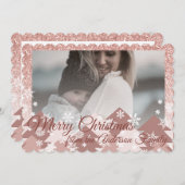 ピンク赤面グリッターガーリークリスマスツリーズスノーフレーク シーズンカード (正面/裏面)