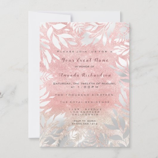 ピンク赤面グリッターグラデーションフローラスパークリホワイト16th 招待状 (正面)