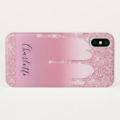 ピンク赤面グリッタードリップ名モノグラムケースメイト Case-Mate iPhoneケース (裏面(横))