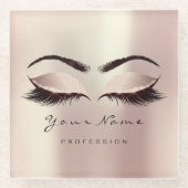 ピンク赤面グリッターメイクアップアーティストラッズエクステンション ガラスコースター (正面)