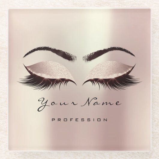 ピンク赤面グリッターメイクアップアーティストラッズエクステンション ガラスコースター (正面)