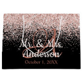 ピンク赤面グリッター結婚ズ名モノグラム ラージペーパーバッグ (正面)