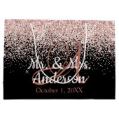 ピンク赤面グリッター結婚ズ名モノグラム ラージペーパーバッグ (裏面)